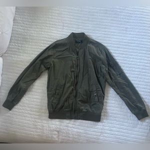 Classic Basic Solid Zip Up Sleeve Pocket Bomber Jacket Casual Unisex Olive